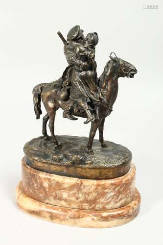 FABR. C. F. WUERFFEL A GOOD RUSSIAN BRONZE, kissing on horse...