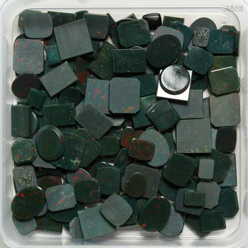 A BOX OF BLOODSTONE STONES