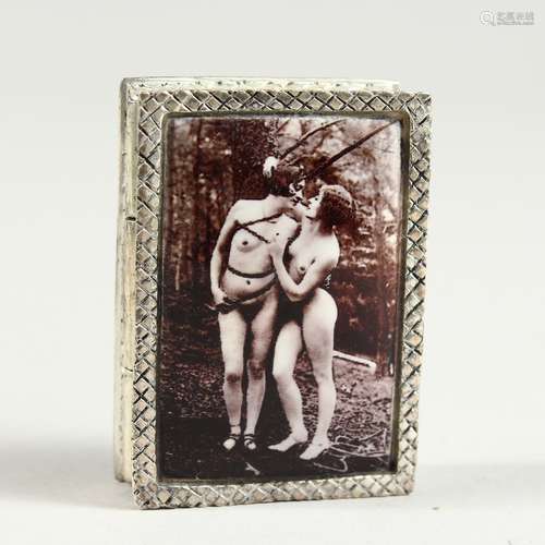 A SILVER PLATE SEPIA NUDE PILL BOX