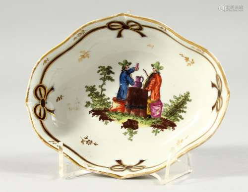A VIENNA PORCELAIN OVAL DISH with blue and gilt ribbon and m...