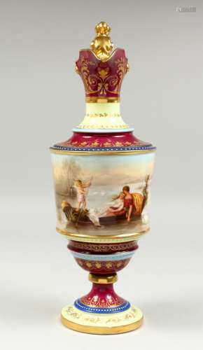 A GOOD LARGE VIENNA PORCELAIN EWER painted with a classical ...
