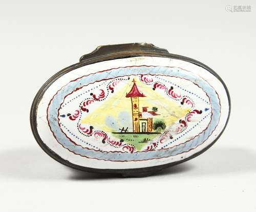 AN ENAMEL OVAL SNUFF BOX 2.5ins