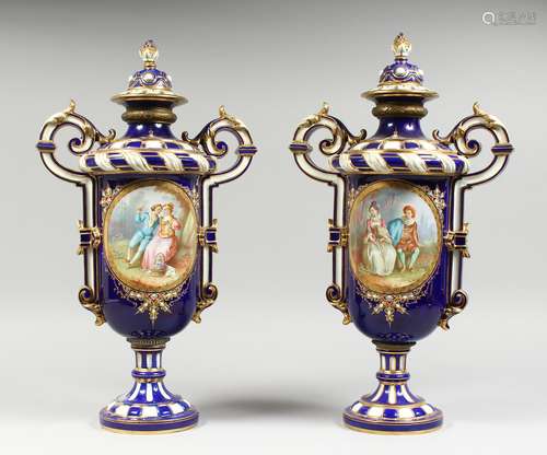 A SUPERB LARGE PAIR OF SEVRES TWO HANDLED VASES AND COVERS, ...