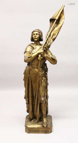 A VERY GOOD LARGE GILDED BRONZE OFJEANNE d'ARC. 5ft high.