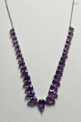 A SUPERB SILVER AMETHYST TEARDROP NECKLACE