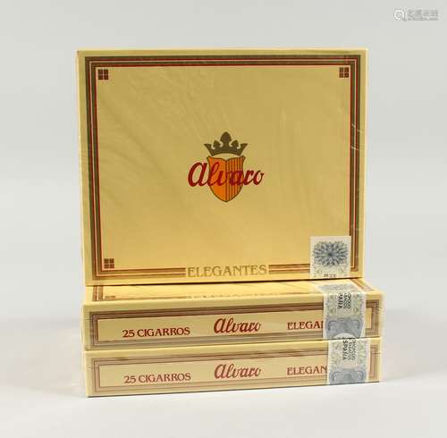 THREE BOXES OF 25 ALVARO CIGAR ELEGANTES.