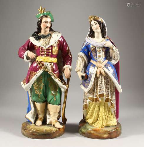 A LARGE PAIR OF PARIS PORCELAIN FIGURES OF A TURKISH MAN hol...