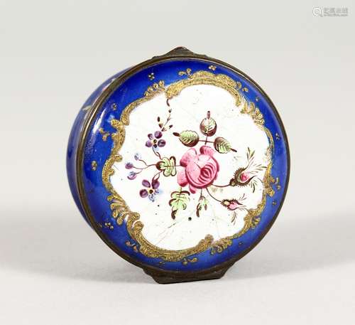 A FRENCH ENAMEL CIRCULAR BLUE SNUFF BOX