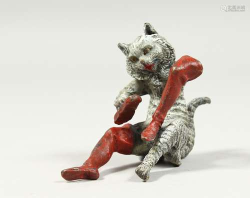 A VIENNA PAINTED COLD CAST CAT IN BOOTS 3ins long