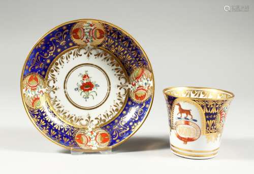 A CHAMBERLAIN WORCESTER COFFEE CUP AND SAUCER OF YEO TYPE, t...