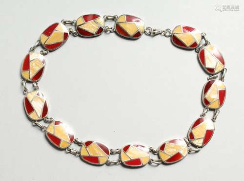 A SILVER AND ENAMEL NECKLACE