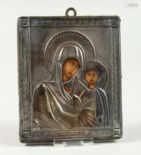 A RUSSIAN SILVER MOUNTED ICON 5 x 4 ins