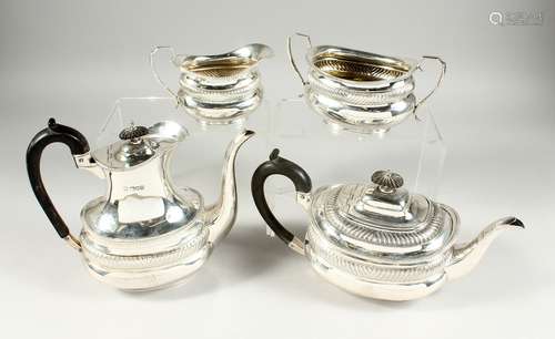 A VICTORIAN SILVER FOUR PIECE TEA SET with gadrooned edge, c...