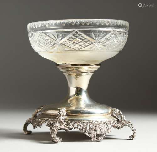 A VICTORIAN CUT GLASS COMPORT with silver base. London1899
