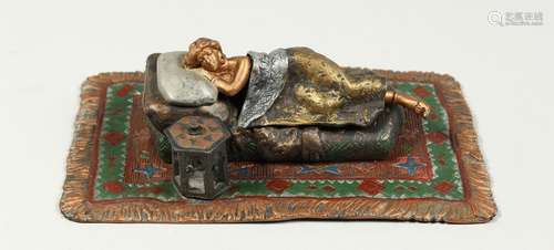 A VIENNA STYLE COLD PAINTED BRONZE OF A SLEEPING WOMAN on a ...