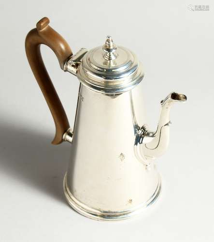 A GOOD SILVER TAPERING COFFEE POT with wooden handles London...