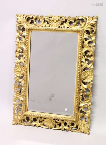 A GOOD 19TH CENTURY FLORENTINE GILT FRAMED RECTANGULAR MIRRO...