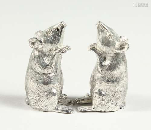 A PAIR OF .925 SILVER PLATED MICE SALT AND PEPPERS