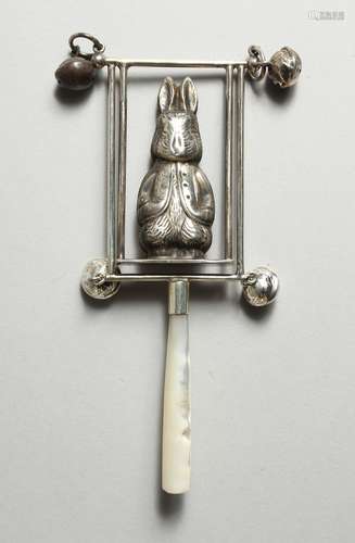 A SILVER PETER RABBIT CHILD'S RATTLE