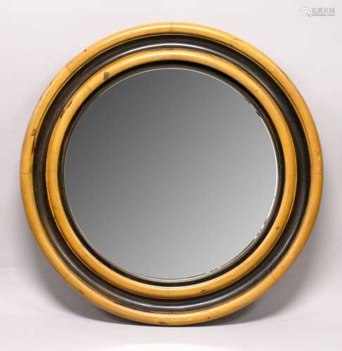 A GOOD LARGE 20TH CENTURY CIRCULAR STAINED PINE MIRROR, with...