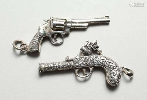 TWO CAST SILVER NOVELTY PISTOLS