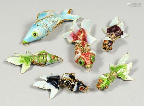 A COLLECTION OF SIX CLOISONNE ENAMEL FISH