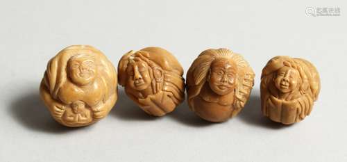 A SET OF FOUR CARVED BONE NETSUKE