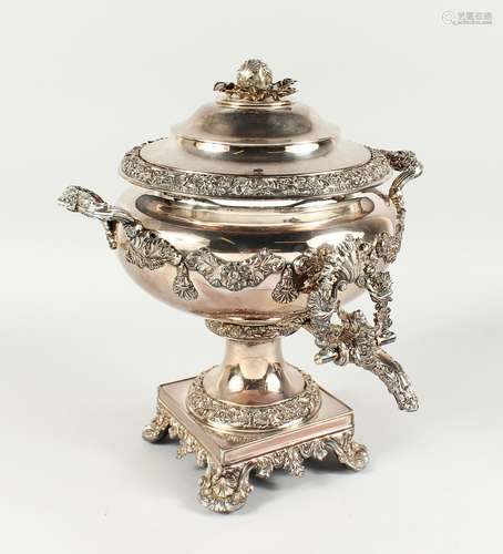 A GOOD OLD SHEFFIELD PLATE CIRCULAR SAMOVAR with cast decora...