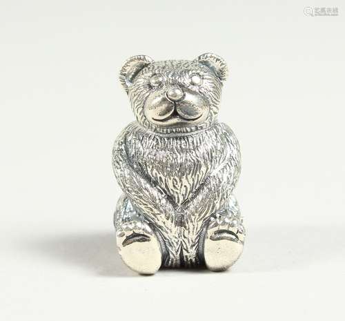 A CAST SILVER NOVELTY TEDDY BEAR PIN CUSHION