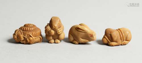 A SET OF FOUR CARVED BONE NETSUKE