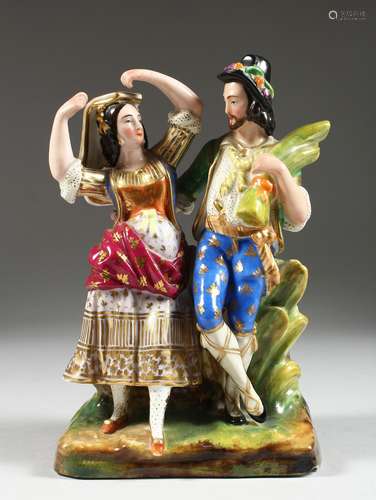 A SAMSON OF PARIS PORCELAIN GROUP OF A TURKISH MAN AND WOMAN...