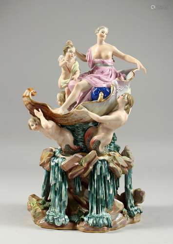 A GOOD LARGE MEISSEN PORCELAIN GROUP depicting Amphitrite an...