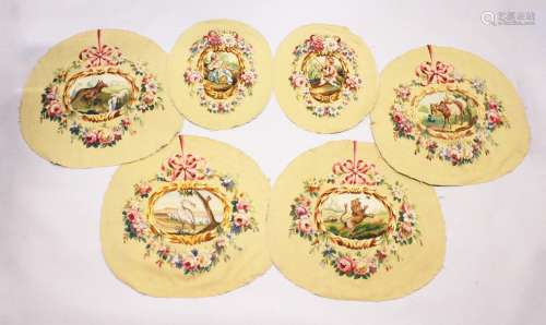 A SET OF FOUR LARGE FABRICS with animal, flowers and ribbons...