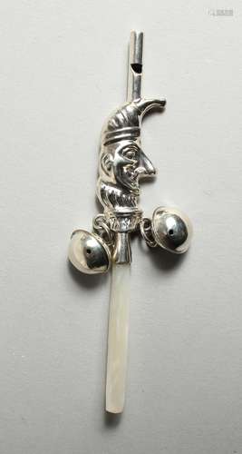 A SILVER MR PUNCH BABY'S RATTLE