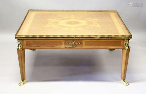 A LOUIS XVITH SQUARE TOP COFFEE TABLE, with inlaid topand br...