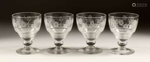 A SET OF FOUR GOBLETS engraved with hops.