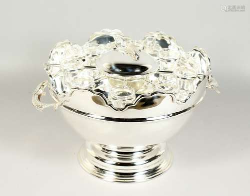 A GOOD SILVER PLATE CAVIAR SET with eight glasses