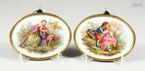 A GOOD PAIR OF 19TH CENTURY CONTINENTAL PORCELAIN OVALS of y...