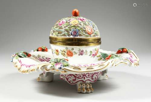 A GOOD 19TH CENTURY CONTINENTAL PORCELAIN CIRCULAR INKSTAND ...