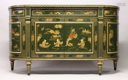 A GOOD CHINOISERIE INLAID CABINET with bowed ends, panel doo...