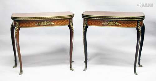 A SUPERB NEAR PAIR OF LINKE MODEL PARQUETRY CARD TABLES, wit...