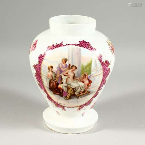 A CONTINENTAL PORCELAIN VASE ,decorated with a panel depicti...