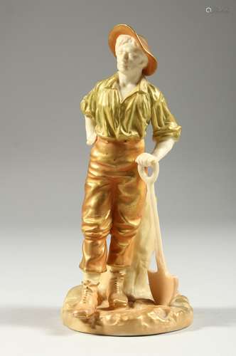 A ROYAL WORCESTER GILDED FIGURE 'THE GARDENER' a young man r...