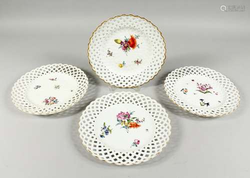 A SET OF FOUR MEISSEN WHITE GROUND PIERCED PLATES of raised ...