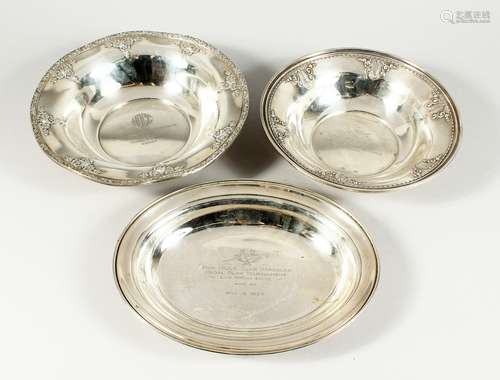 THREE STERLING SILVER GOLF TROPHY DISHES 1928, 1937, 1938 We...