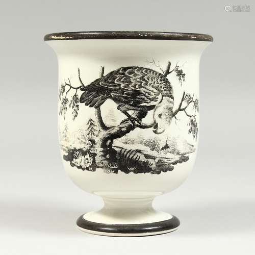 A CREMEWARE BEAKER, printed with a parrot and dove after Han...