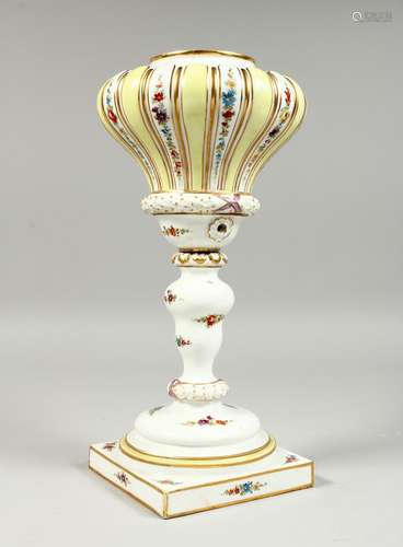 A MEISSEN PORCELAIN LAMP BASE painted and sprigged with flow...