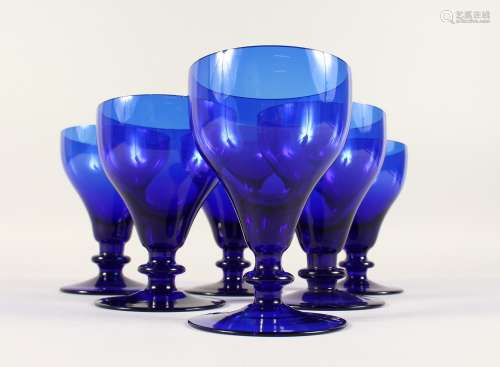 A BOX OF 6 WILLIAM YEOWARD LARGE BLUE WINE GLASSES