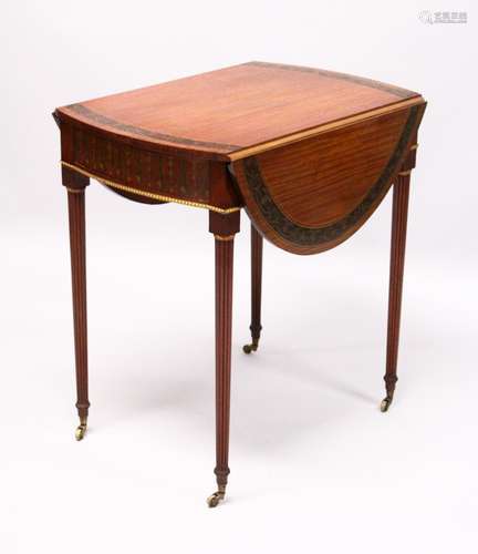 A VERY GOOD EDWARDIAN MAHOGANY AND PAINTED PEMBROOKE TABLE, ...