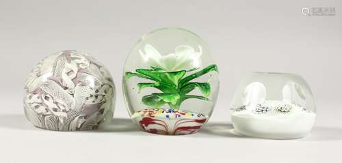 THREE VARIOUS PAPERWEIGHTS.